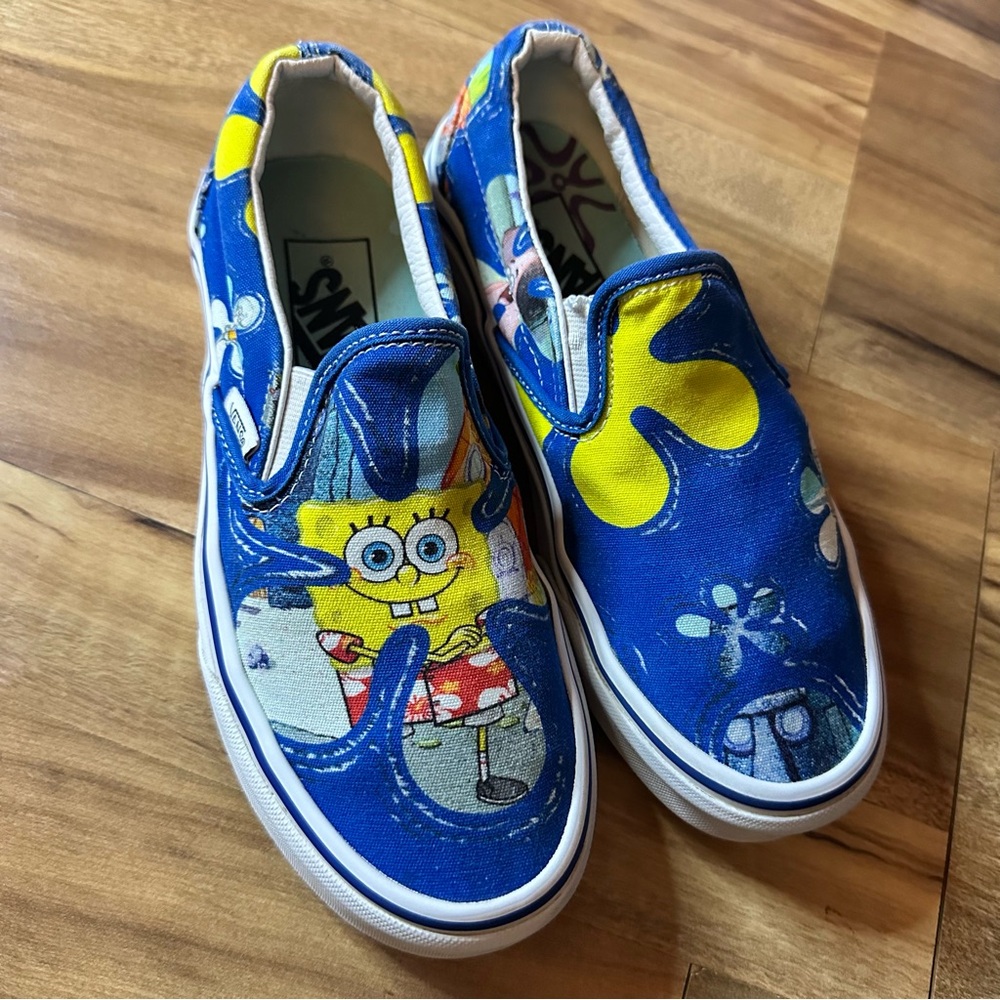 Vans SpongeBob SquarePants Kids’ Blue and Yellow Slip-On Shoes